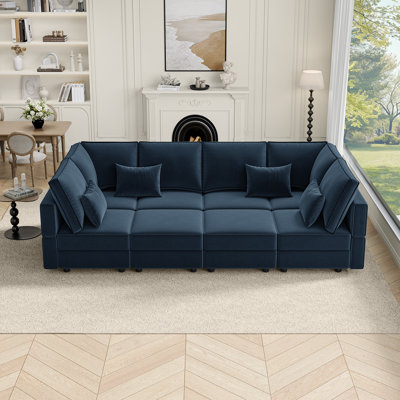 118" Velvet Sectional Sleeper Sofas With Storage Space With 8-seat