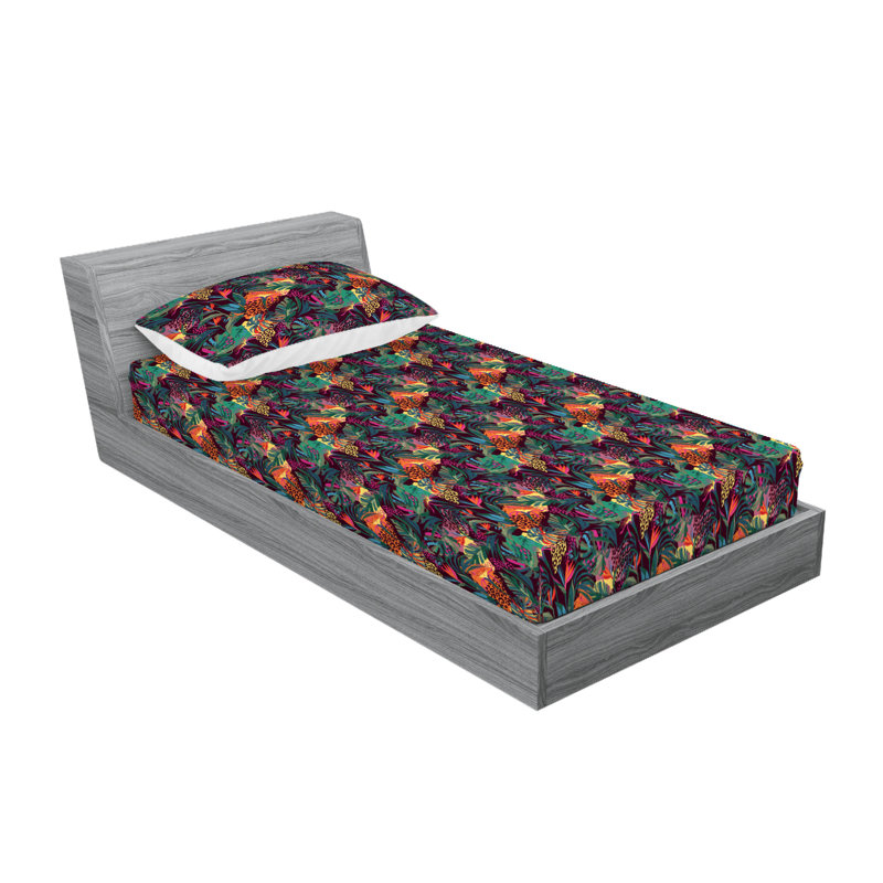 Drap-housse et taies décoratives 3 pièces Ambesonne, Vert forêt / motif floral abricot
