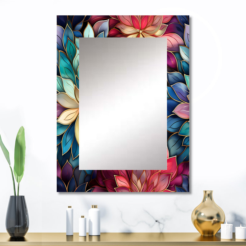 Motif boho marocain, paysage de rêve marocain, miroir mural floral unique, 32 po x 24 po