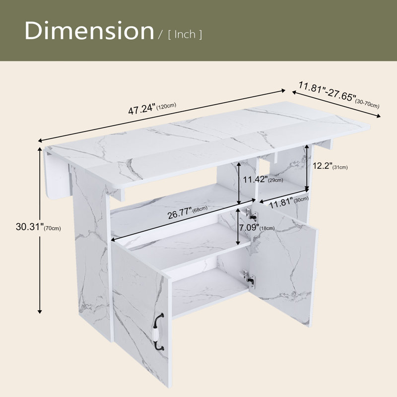 Table pliante multifonctionnelle avec tablettes et roulettes de rangement, table de salle à manger pliable de 47 pouces pour les petits espaces, bureau compact pour la cuisine
