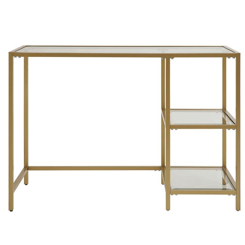 Glass Top Metal Base Writing Desk, Gold