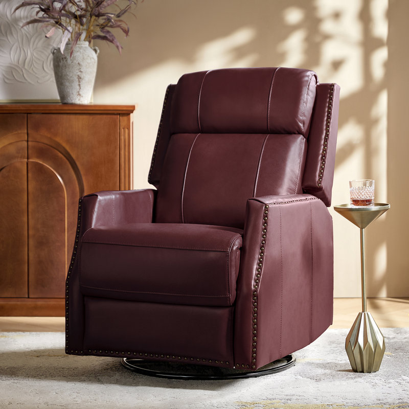 Elimelec Genuine Leather Manual Swivel Recliner, Burgundy