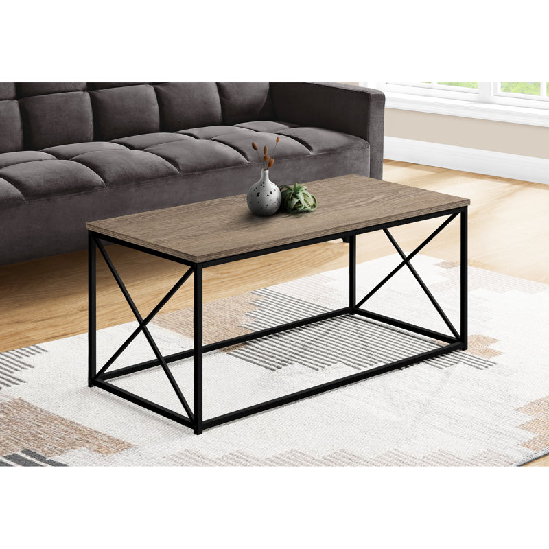 Table d'appoint contemporaine avec plateau rectangulaire en stratifié taupe et cadre en métal noir