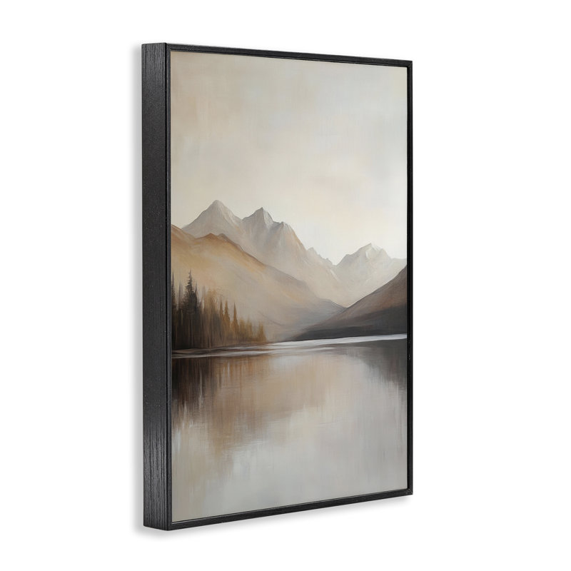 Giclée encadrée de paysage de lac neutre, par Petal Prints Design, H 18 po x l 12 po, Giclée encadrée noir minuit