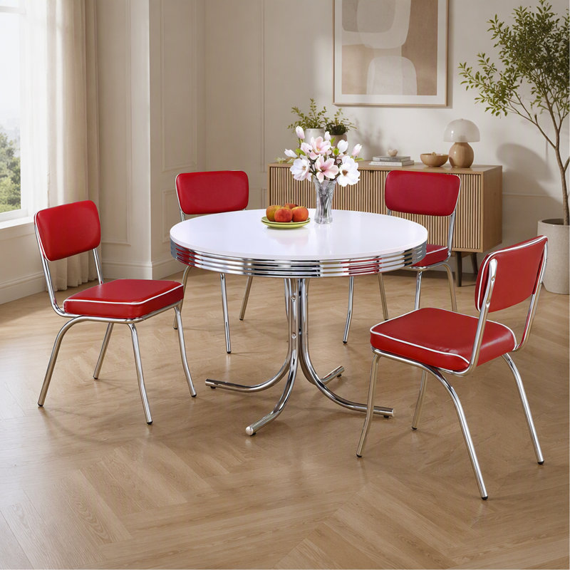 Chaises d'appoint rembourrées rouges et chromées (ensemble de 2), Rouge, Rouge