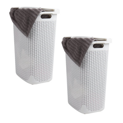  Panier à linge mince 60 L, panier à linge, couvercle, style osier, plastique