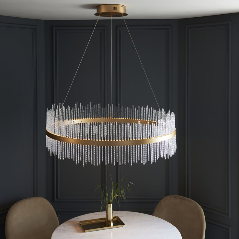 Angelisa 1 - Light LED Geometric Pendant, Brushed gold plated finish & clear glass, 240 H cm x 89 W cm