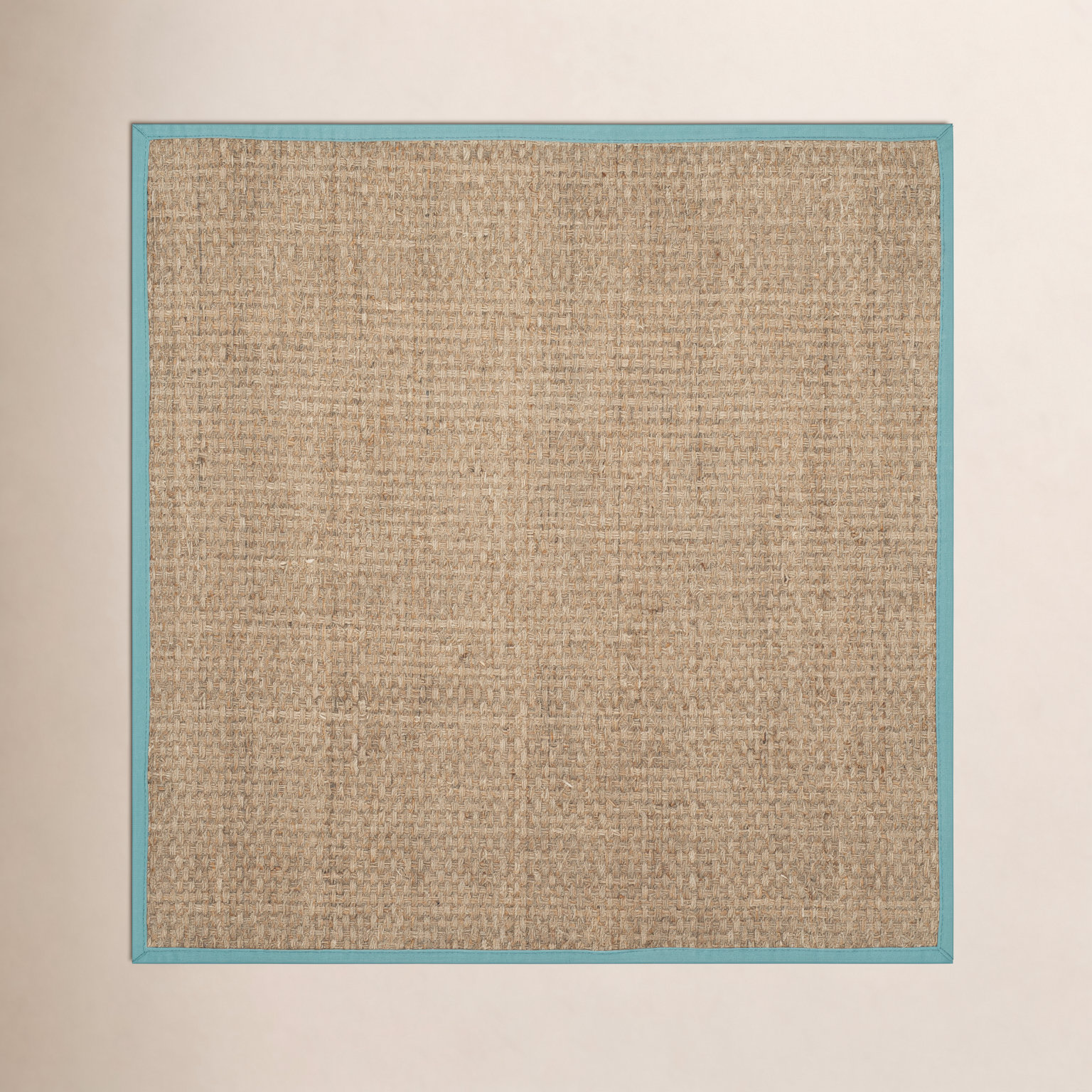 Natural Teal Bamboo Seagrass Rug, Square 6'