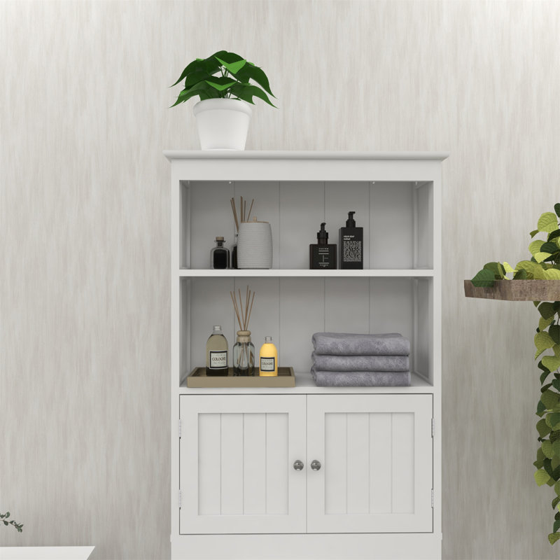 Lowel 2 -Tier Toilet Bathroom Spacesaver Storage Shelf with Storage Shelf with 2 Doors Wood Storage Cabinet