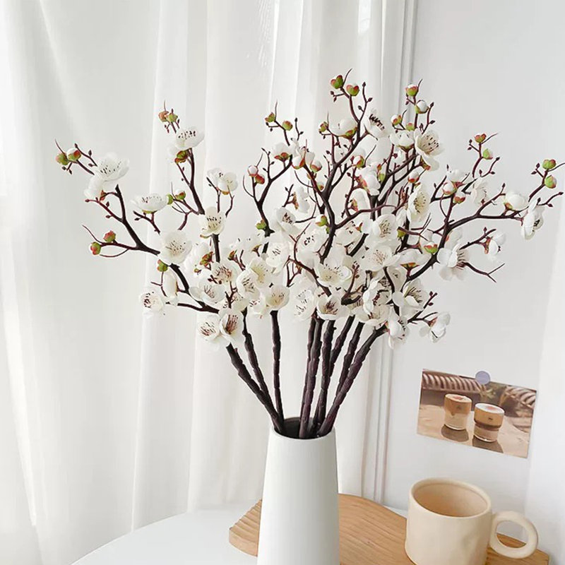 6pcs Artificial Peach FlowerCherry Blossom Flowers Silk Plants,Use to Christmas Decorations Thanksgiving Table Decor Home Decor Festival Party Deco without vase
