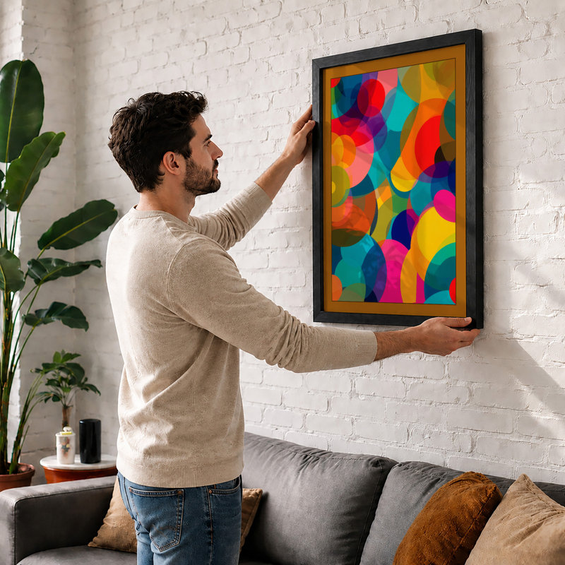Coloured Circles in Motion Modern - Framed Print, A4 - 29.7 x 21.0 cm, White
