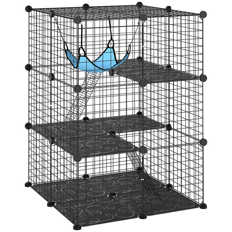 Cage pour chat à 3 niveaux, parc pour animaux de compagnie à 3 portes
