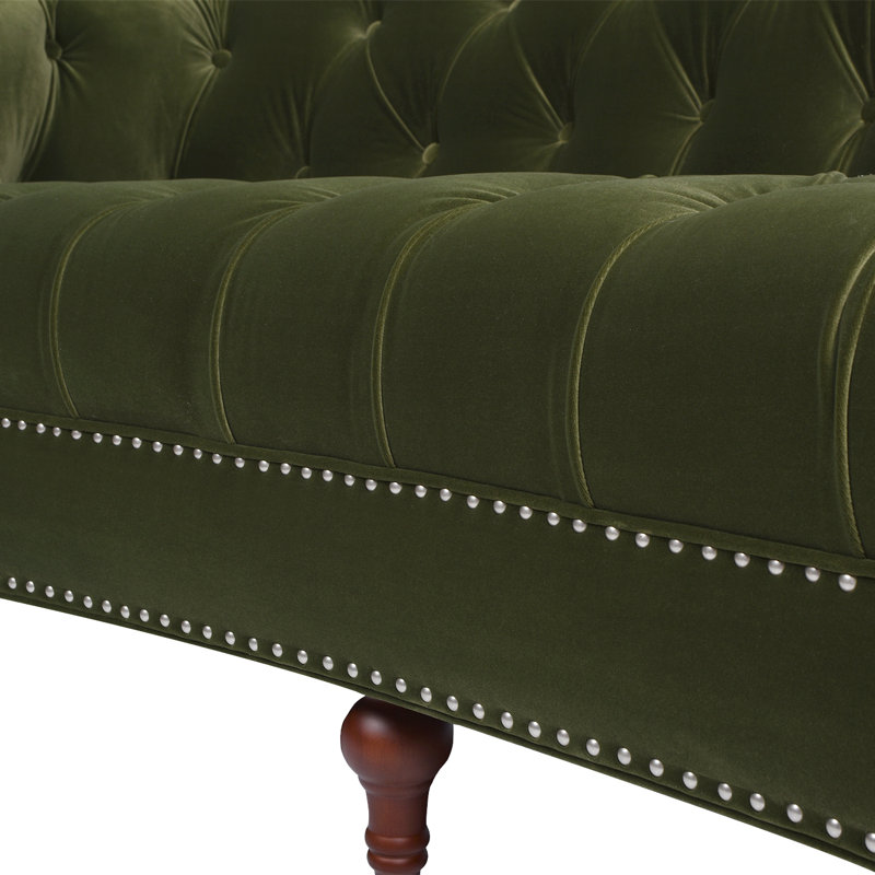 Joannes Velvet Rolled Arm Chesterfield, Olive Green, 32" H x 83.5" W x 38" D