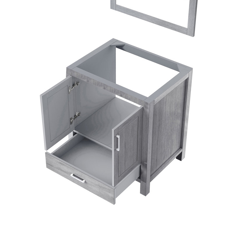Meuble-lavabo gris vieilli de 76 cm de large, 56 cm de profondeur, miroir de 71 cm, un tiroir, étagère, installation facile.
