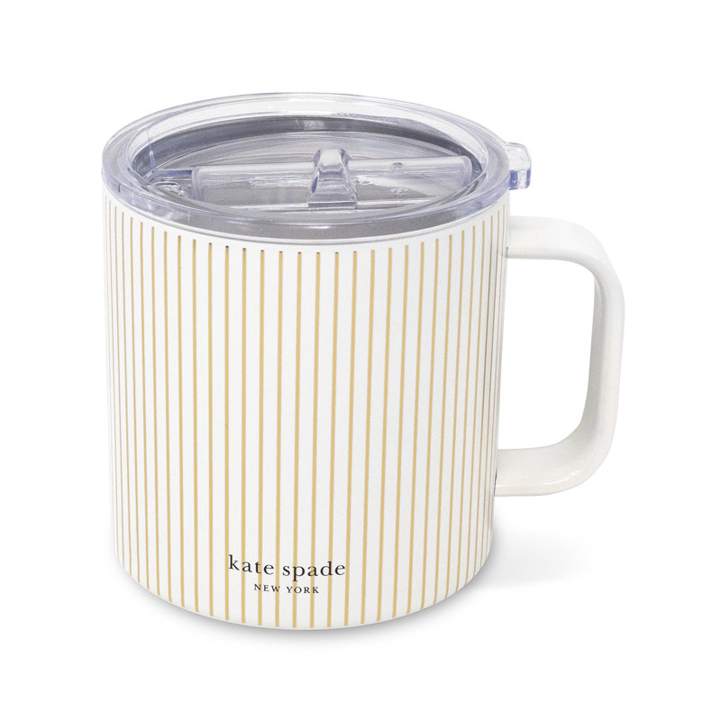Stainless Steel Coffee Mug, Gold Pinstripe