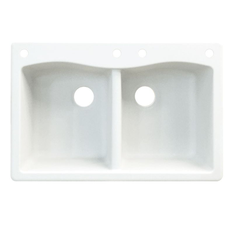 Aversa 33'' L Double Bowl Granite Kitchen Sink, White, 4 hole