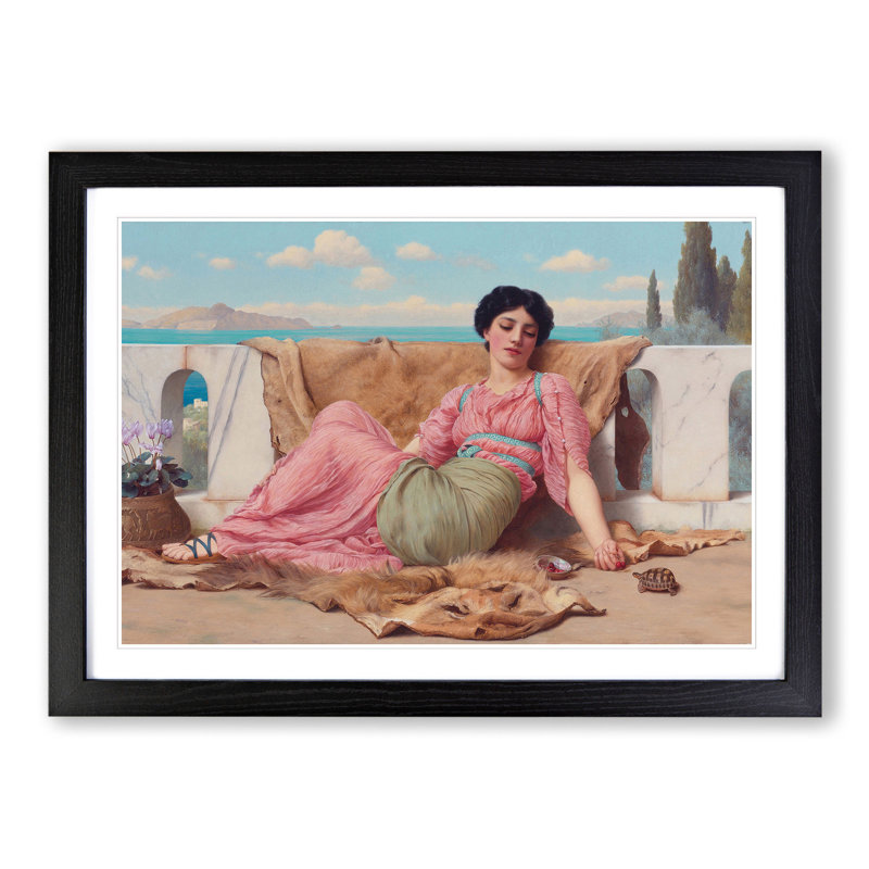 The Quiet Pet by John William Godward - Picture Frame Painting, Black Framed, 48cm H x 65cm W x 2cm D