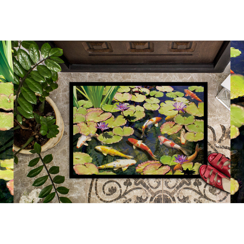 Tapis d'entrée antidérapant Insta, Étang de carpes koï IV, 18" W x 27" L