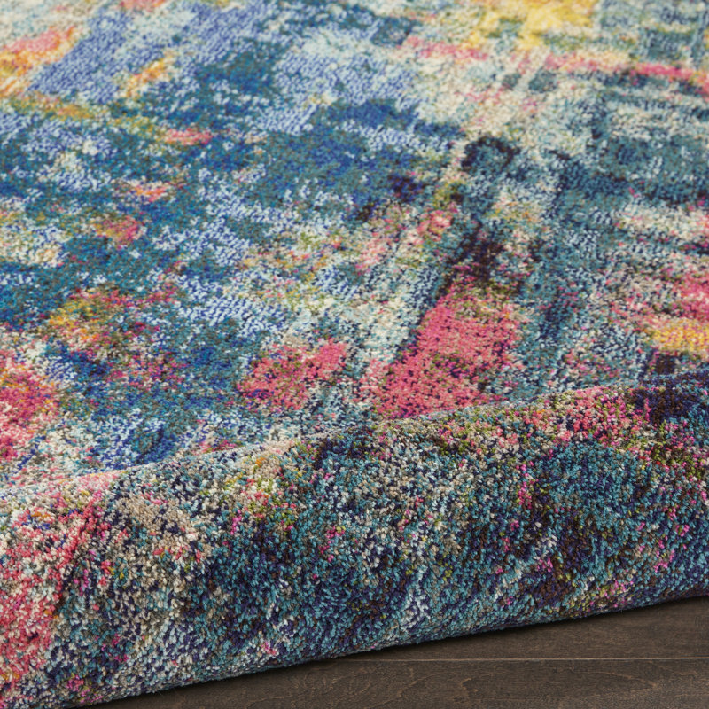 Tapis bleu contemporain contemporain, Tapis de couloir 2 pi x 6 pi