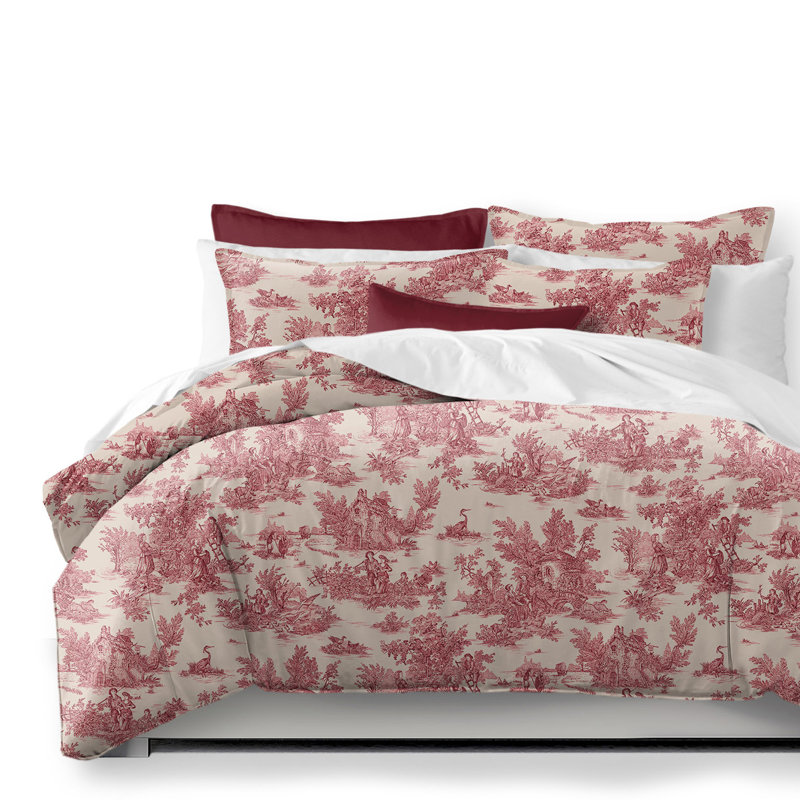Toile De Jouy Standard Cotton Coverlet / Bedspread Set, Green, California King Coverlet + 2 Shams