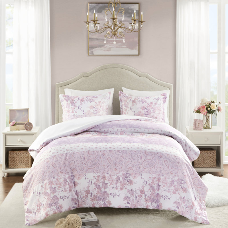 2 pièces pour lit simple / simple TG en microfibre à motif cachemire floral, comprend 2 taies décoratives, douce et romantique, - étiquetée, motif cachemire lavable à la machine, attaches intérieures, rose,