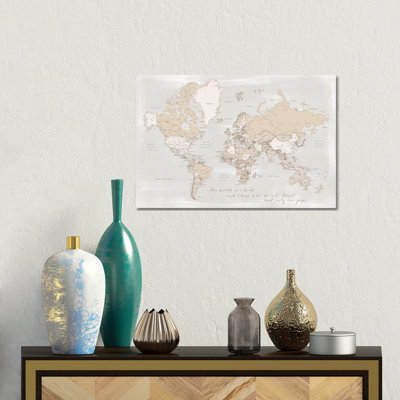 Rustic Detailed World Map The World Is A Book by Blursbyai - Wrapped Canvas Gallery-Wrapped Canvas Giclée