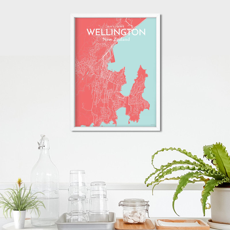 Wellington, carte de la ville, impression, Rose / bleu bébé, H 24 po x l 18 po