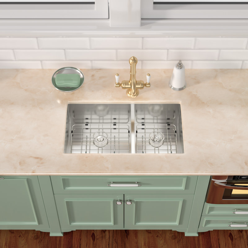 30" L x 19"W Undermount Double Bowl 60/40 Kitchen Sink 16G Stainless Steel Kitchen Sink with Basket Strainers and Sink Grids