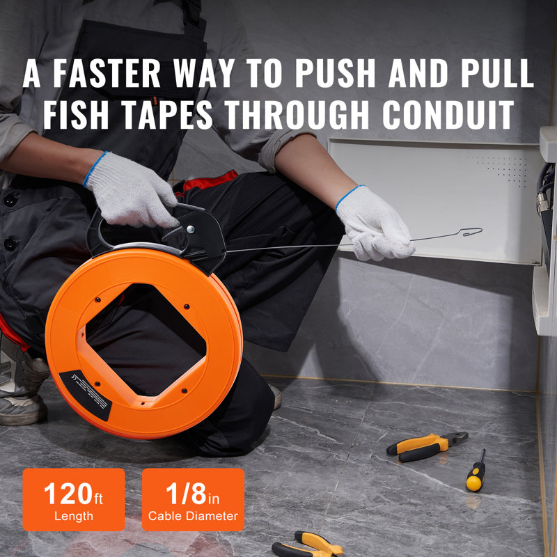 Extracteur de ligne de câble de poisson 120 pi 1/8 po avec étui en plastique