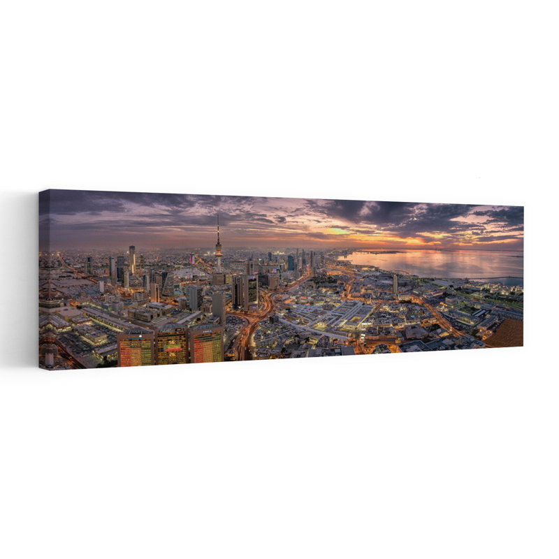 Kuwait City Sunset Skyline by AHMAD AL SAFFAR - Wrapped Canvas Panoramic Print, 152.4 cm H x 50.8 cm W