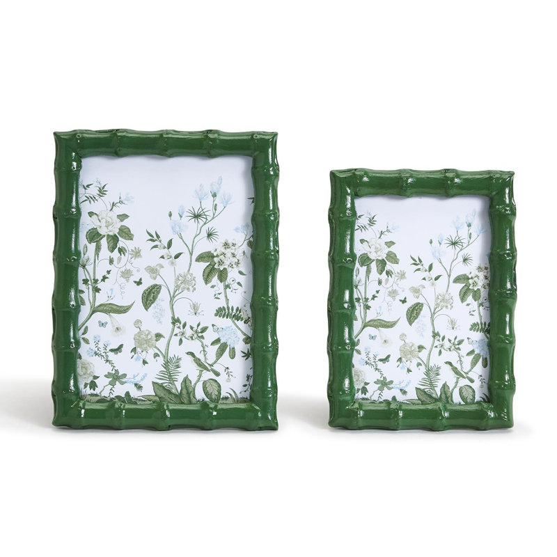 Aviary Set Of 2 High Gloss Faux Bamboo Photo Frame, Green