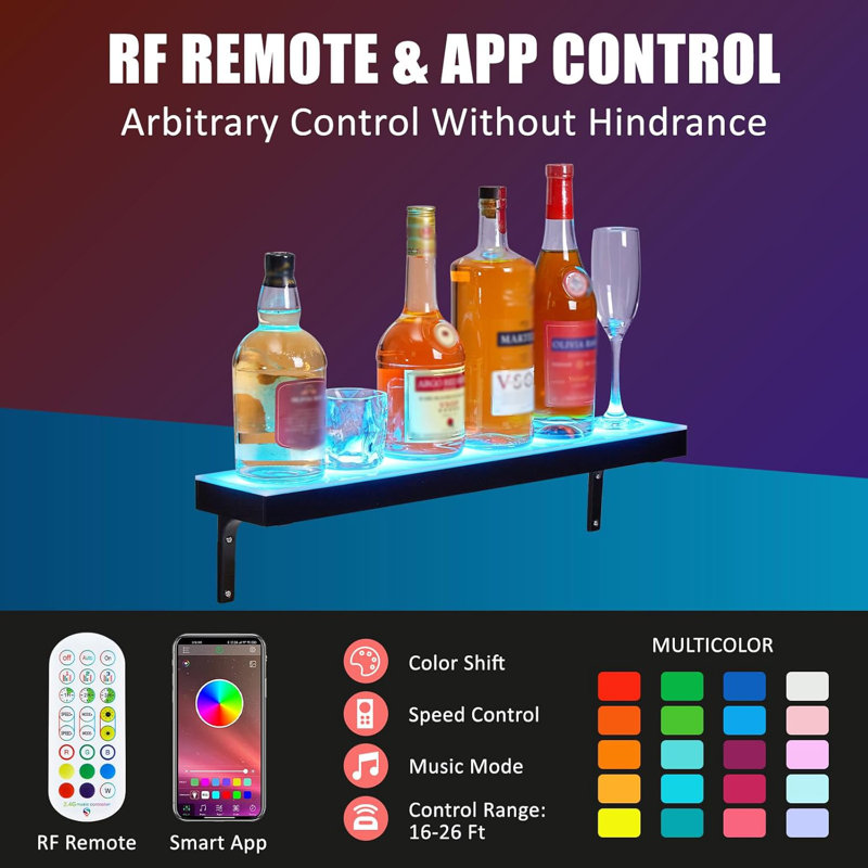 LED Liquor Bottle Display Shelf, Bottle Display Shelf Bar Shelves with Remote & App Control, 16 Colours, 4 Music Modes