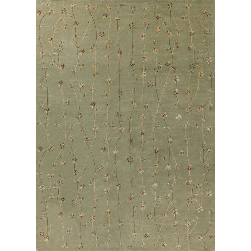 Vines Floral Area Rug in Sage Green/Pale Citron, Rectangle 4' x 6'