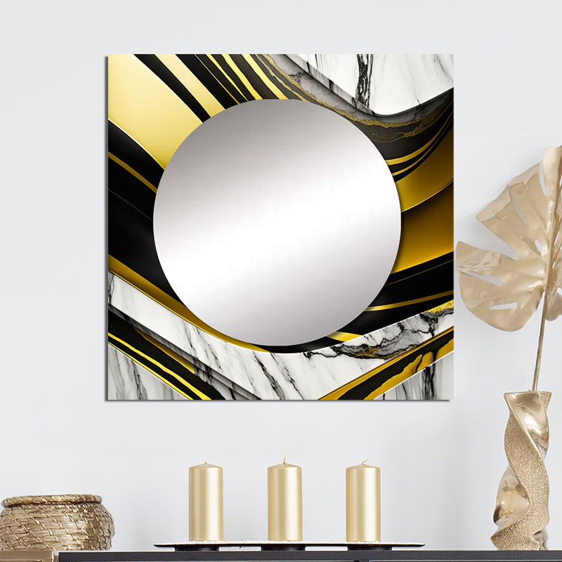 Abstract Geode Marble Waves Gold I - Abstract Square Mirror For Wall Art Decor, 23" x 23"