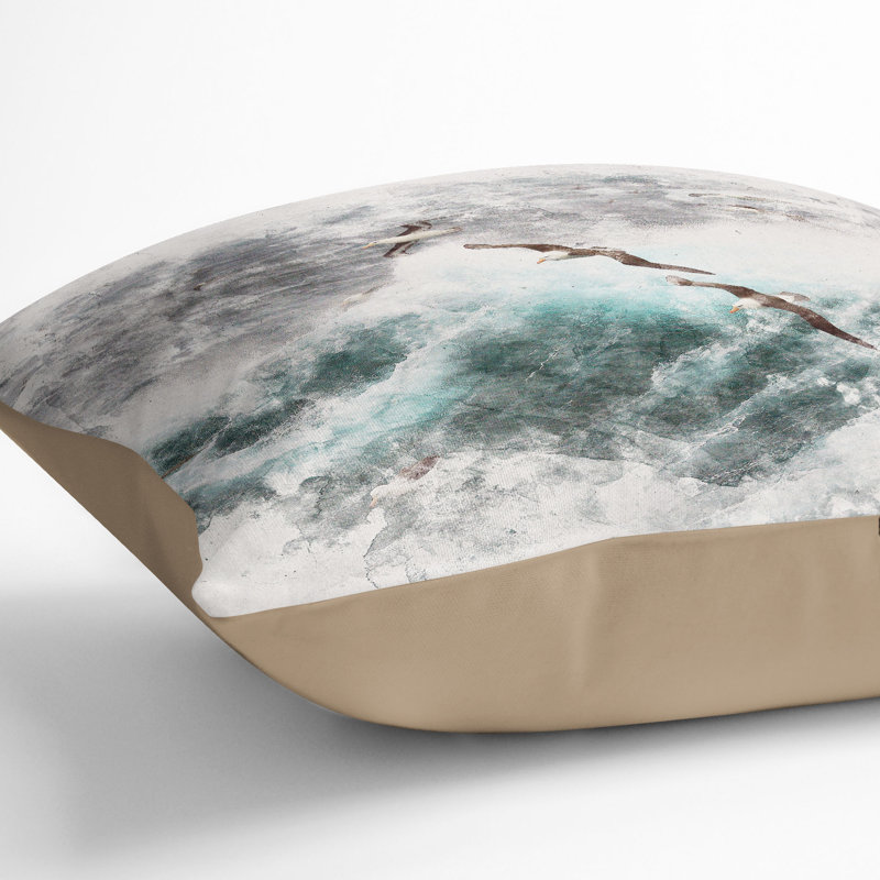 Seagulls Above the Ocean Cushion with Filling, 55cm H x 55cm W x 20cm D, Stone