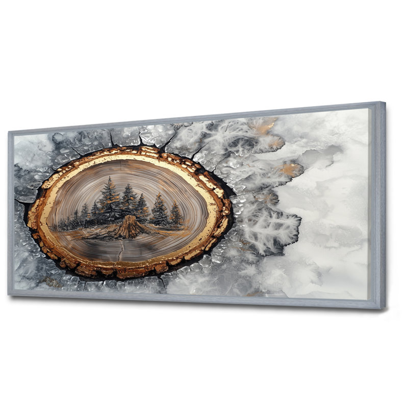 «Crystal Forest Lansdcape Wood Slide», art mural sur toile forêt, H 28 po x l 60 po, Cadre flottant, Argent argent