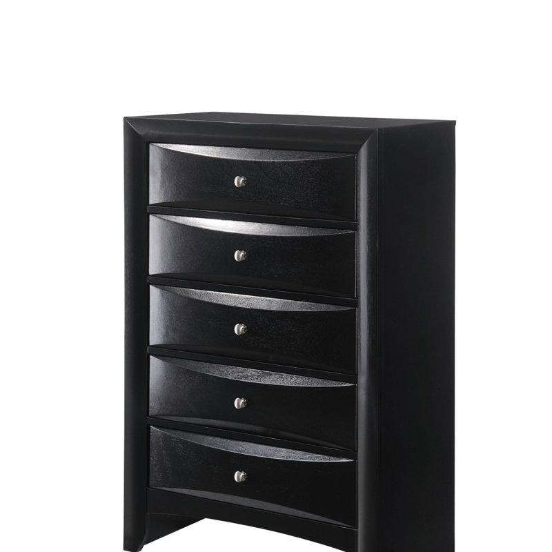 Mobilier de chambre en bois massif 1 pièce 5 tiroirs, Noir