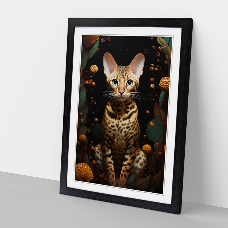 Bengal Cat Surrealism - Framed Print, 34cm H x 25cm W x 2cm D, Black Framed