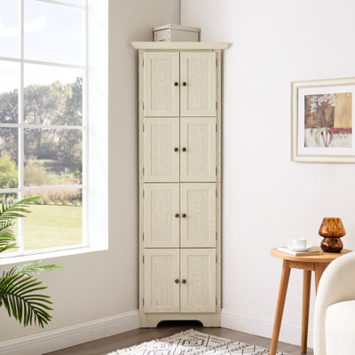 Armoire de rangement 4 niveaux à 4 niveaux avec 8 portes, armoire de coin et tablettes, armoire de maison de campagne pour la salle de bain, le salon, la cuisine