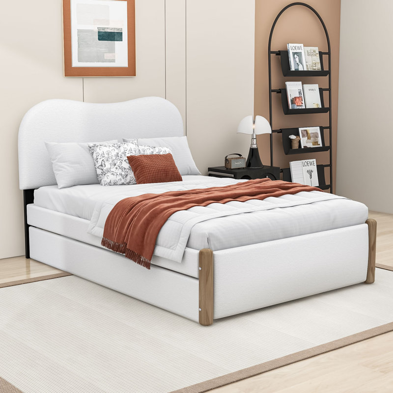 Lit plateforme tapissier Labath, Double, Blanc