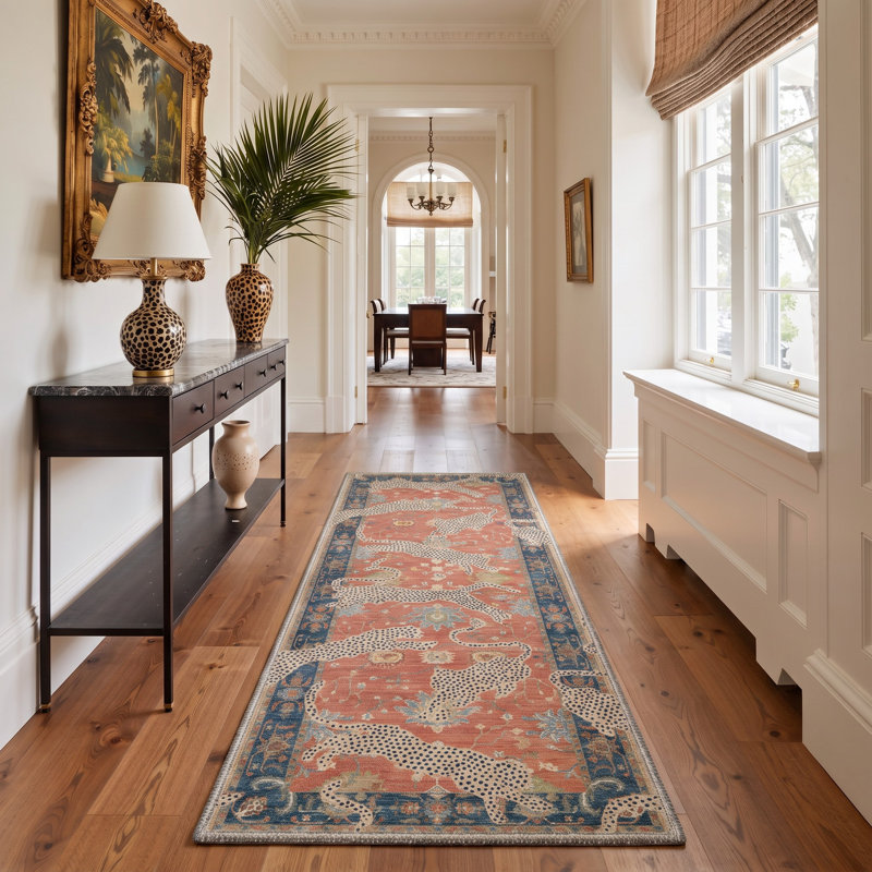Tapis de couloir orange / ivoire lavable à la machine avec envers antidérapant, Tapis de couloir 2 pi x 6 pi
