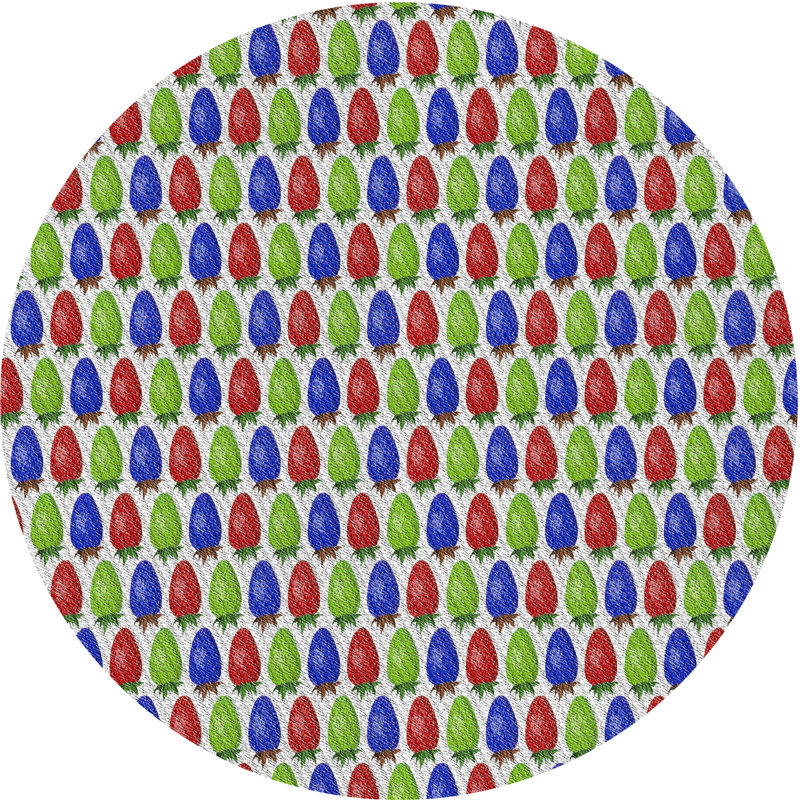 Tapis vert/bleu marine à motifs, Rond 4 pi