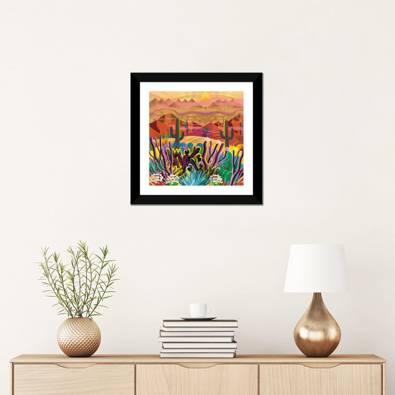 «Paradise Valley» par Charles Harker - impression d'art graphique, H 16 po x l 16 po x p 1 po, Papier encadré noir, Blanc