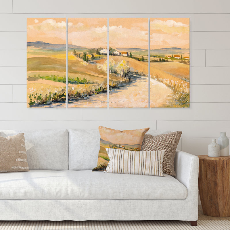 Campagne en Toscane, Italie - peinture sur toile tendue 4 pièces