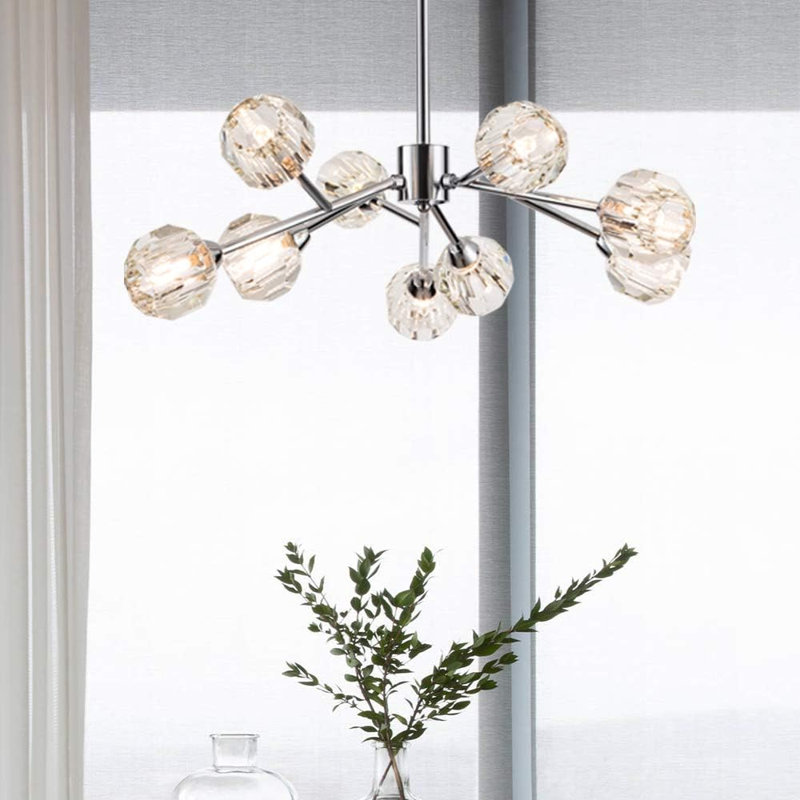 Lustre à 9 lumières Graidys, Nickel brossé, H 15 po x l 28,35 po x P 28,35 po