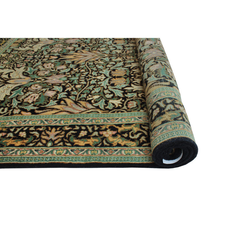 Tapis de style perse pakan fait à la main - noir - vert, 4 pi 2 po x 6 pi 4 po