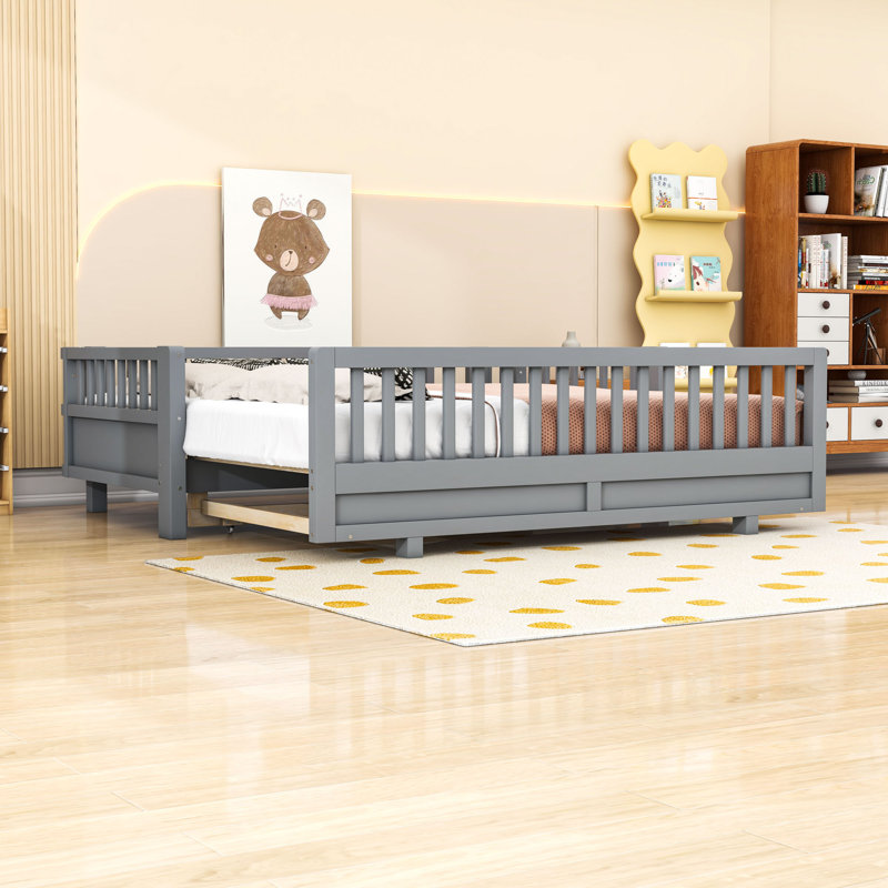 Lit plateforme en bois avec garde-corps, gris, Simple