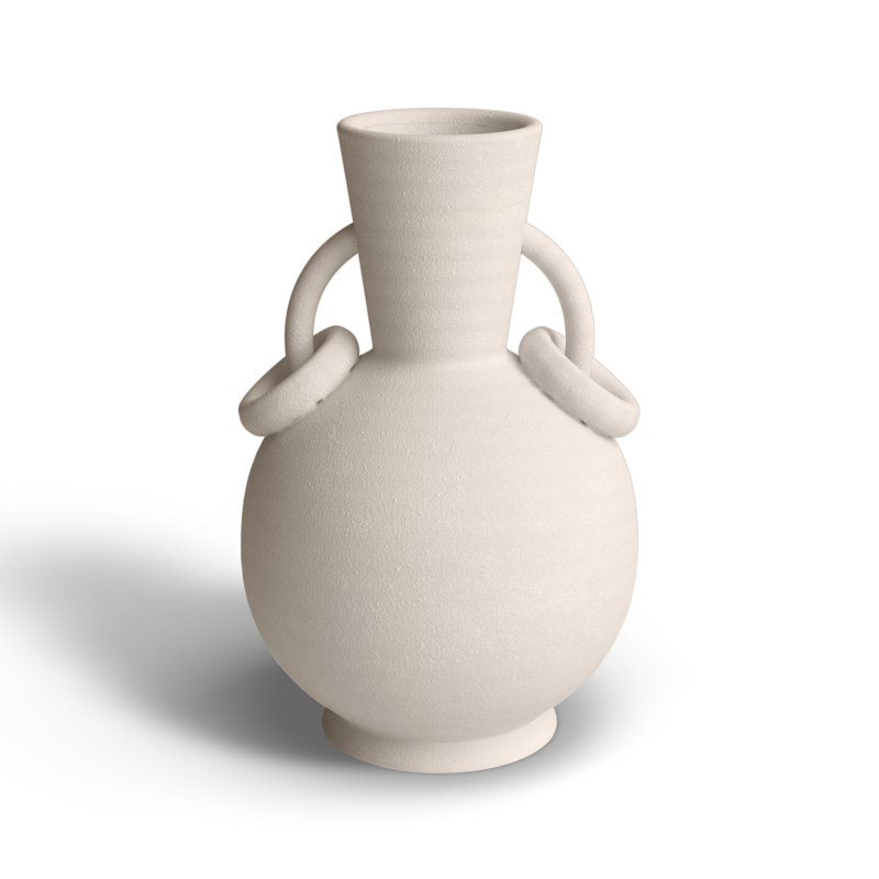 Cream Ceramic Amphora Vase with Ring Handles