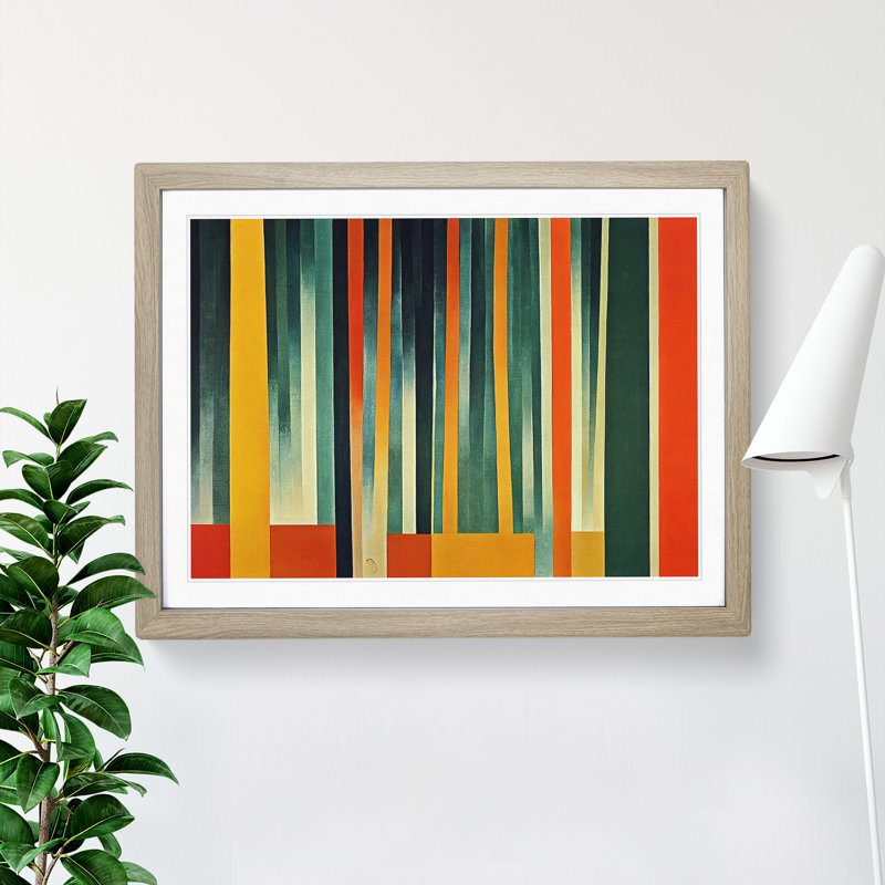 Enlightening Abstract Bamboo Forest - Single Picture Frame Print, 46cm H x 64cm W x 2cm D, Oak Framed