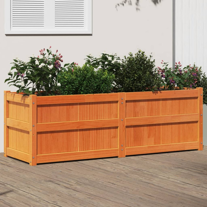 Brocklin Wood Planter Box, Brown Pine, 50cm H x 150cm W x 50cm D